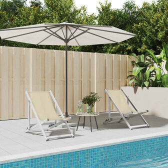 Strandstoelen inklapbaar 2 st aluminium en textileen cr&egrave;mekleur 1