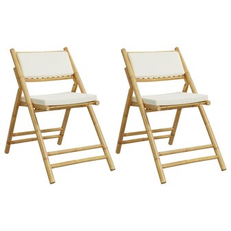 Bistrostoelen 2 st inklapbaar met kussens bamboe cr&egrave;mewit 2