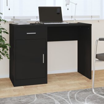 Bureau met kast en lade 100x40x73 cm bewerkt hout zwart 1