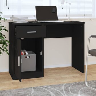 Bureau met kast en lade 100x40x73 cm bewerkt hout zwart 3