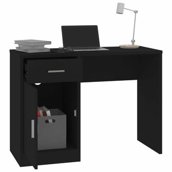 Bureau met kast en lade 100x40x73 cm bewerkt hout zwart 4