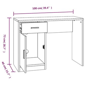 Bureau met kast en lade 100x40x73 cm bewerkt hout zwart 9