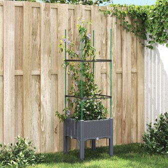 Plantenbak met latwerk 40x40x142,5 cm polypropeen grijs 1
