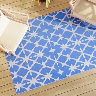 Buitenkleed 140x200 cm polypropeen blauw en wit 1