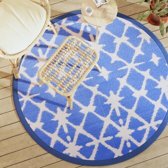 Buitenkleed &Oslash;160 cm polypropeen blauw en wit 1