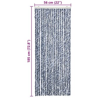 Vliegengordijn 56x185 cm chenille blauw, wit en zilver 7