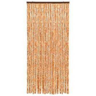Vliegengordijn 90x220 cm chenille oker en wit 2