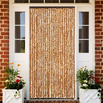 Vliegengordijn 100x220 cm chenille oker en wit 1