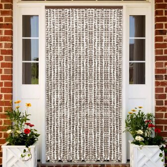 Vliegengordijn 100x220 cm chenille taupe en wit 1