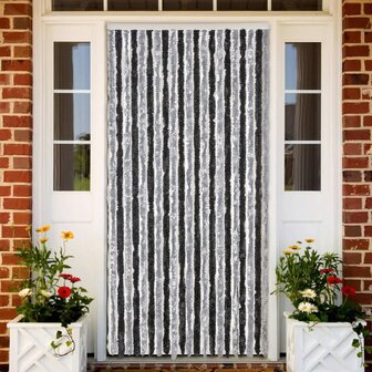 Vliegengordijn 90x220 cm chenille grijs en zwart 1
