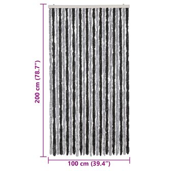 Vliegengordijn 100x200 cm chenille grijs en zwart 7