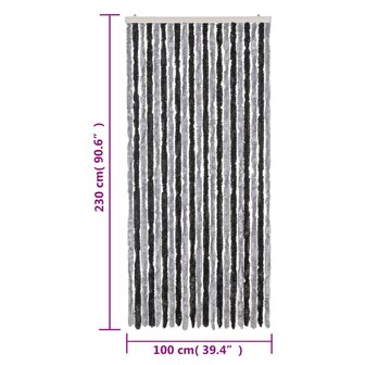 Vliegengordijn 100x230 cm chenille grijs en zwart 7