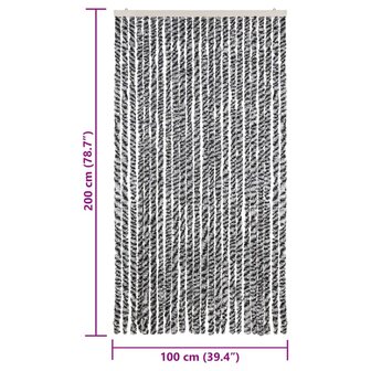 Vliegengordijn 100x200 cm chenille grijs en zwart-wit 7