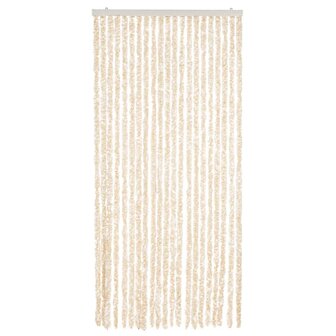 Vliegengordijn 90x220 cm chenille beige en wit 3