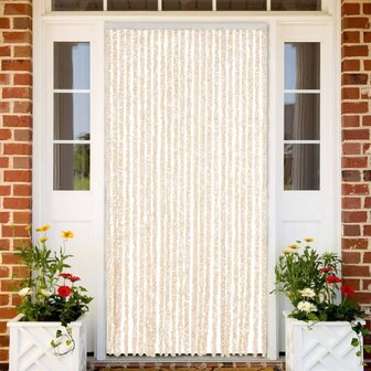 Vliegengordijn 100x200 cm chenille beige en wit 1