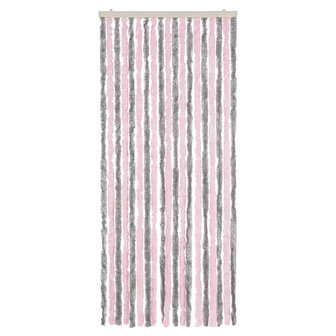 Vliegengordijn 56x200 cm chenille zilvergrijs en roze 3