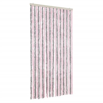 Vliegengordijn 100x220 cm chenille zilvergrijs en roze 2