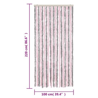 Vliegengordijn 100x220 cm chenille zilvergrijs en roze 7