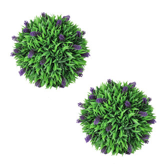 2-delige Kunstbuxussenset bolvormig met lavendel 30 cm 1