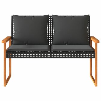 Tuinbank met kussen poly rattan en acaciahout zwart 4