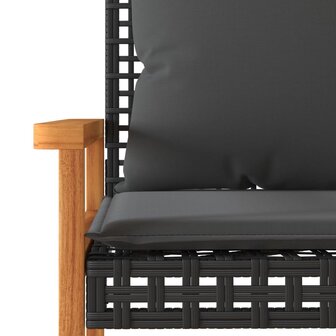Tuinbank met kussen poly rattan en acaciahout zwart 7