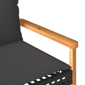 Tuinbank met kussen poly rattan en acaciahout zwart 8
