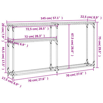 Wandtafel 145x22,5x75 cm bewerkt hout gerookt eikenkleurig 9