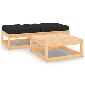 3-delige Loungeset met kussens massief grenenhout 1