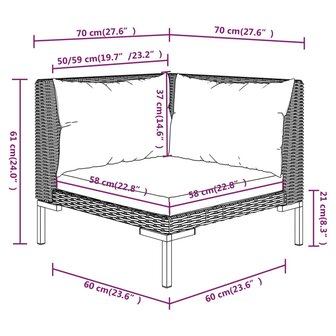 3-delige Loungeset halfrond poly rattan donkergrijs 12