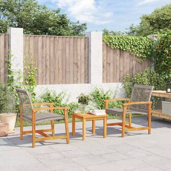 Tuinstoelen 2 st poly rattan en acaciahout grijs 1