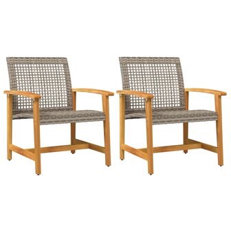 Tuinstoelen 2 st poly rattan en acaciahout grijs 2