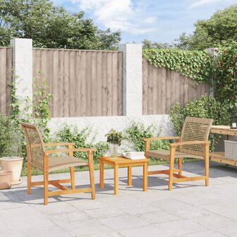 Tuinstoelen 2 st poly rattan en acaciahout beige 1