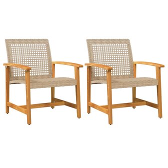 Tuinstoelen 2 st poly rattan en acaciahout beige 2
