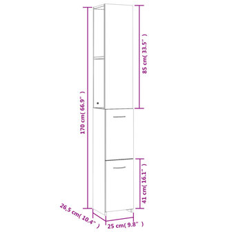 Badkamerkast 25x26,5x170cm bewerkt hout grijs sonoma eikenkleur 8