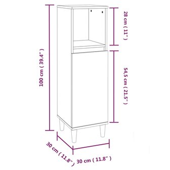 Badkamerkast 30x30x100 cm bewerkt hout grijs sonoma eikenkleur 11