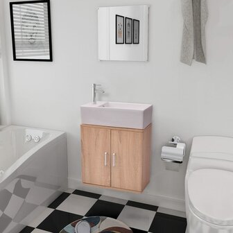 Badkamermeubelset met wasbak beige 3-dlg 1