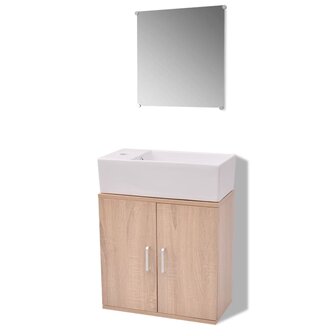 Badkamermeubelset met wasbak beige 3-dlg 2
