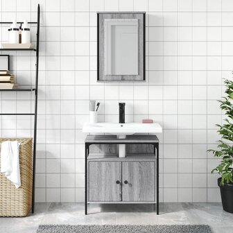 2-delige Badkamermeubelset bewerkt hout grijs sonoma eikenkleur 3