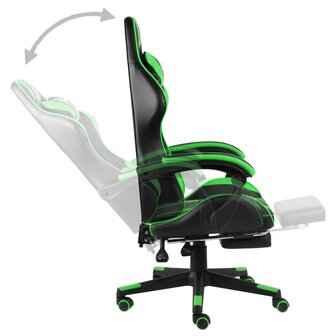Racestoel met voetensteun kunstleer zwart en groen 4