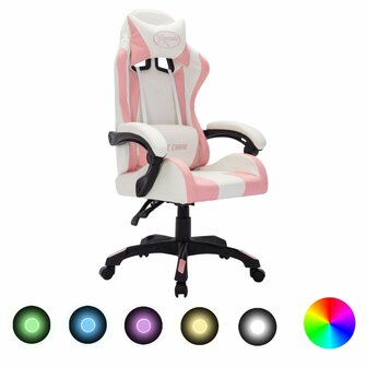 Racestoel met RGB LED-verlichting kunstleer roze en zwart 1