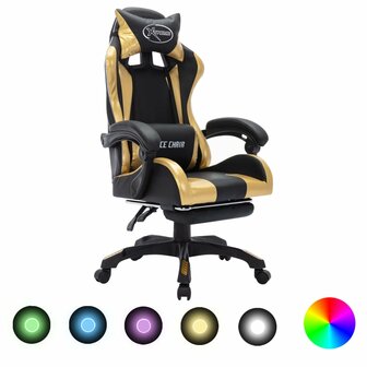 Racestoel met RGB LED-verlichting kunstleer goudkleurig en zwart 1