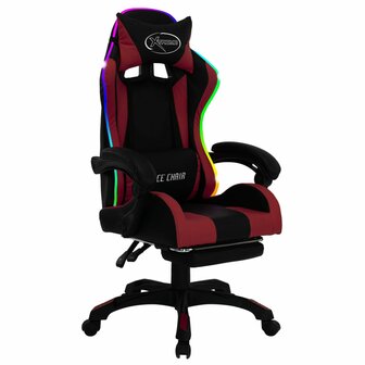 Racestoel met RGB LED-verlichting kunstleer wijnrood en zwart 2