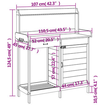 Oppottafel met kast 110,5x45x124,5 cm massief vurenhout bruin 12