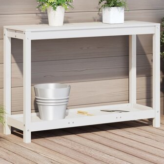 Oppottafel met schap 108x35x75 cm massief grenenhout wit 1