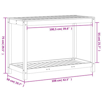 Oppottafel met schap 108x50x75 cm massief grenenhout wit 10