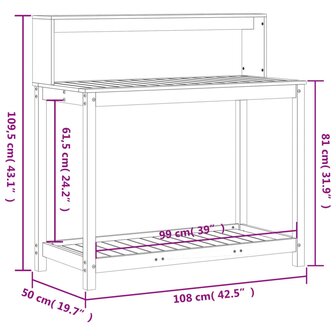 Oppottafel met schappen 108x50x109,5 cm massief douglashout 10
