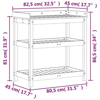 Oppottafel met schappen 82,5x45x86,5 cm ge&iuml;mpregneerd hout 10