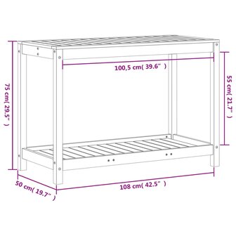 Oppottafel met schap 108x50x75 cm massief grenenhout wasbruin 10