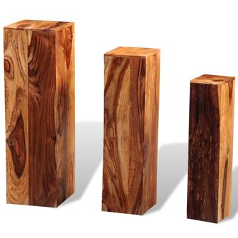 3-delige Plantenstandaardenset massief sheeshamhout bruin 3