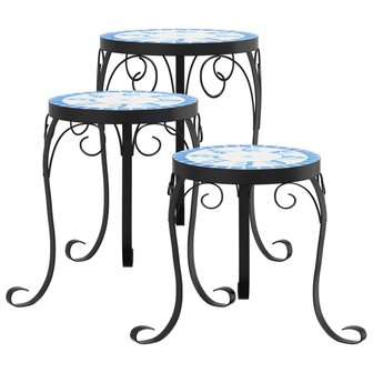 Plantenstandaards 3 st keramiek blauw en wit 2